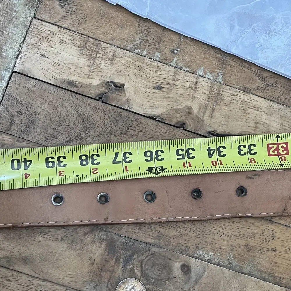 Equestrian Handcrafted Tan Leather Belt Men's Size 38 Horse Head Embroidery